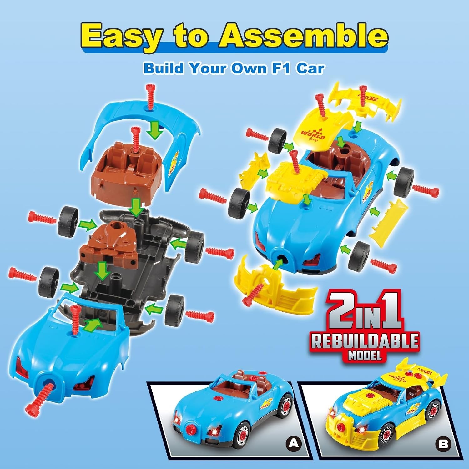 Build Your Own Car Construction Toy Set with Electric Drill and Realistic Sounds