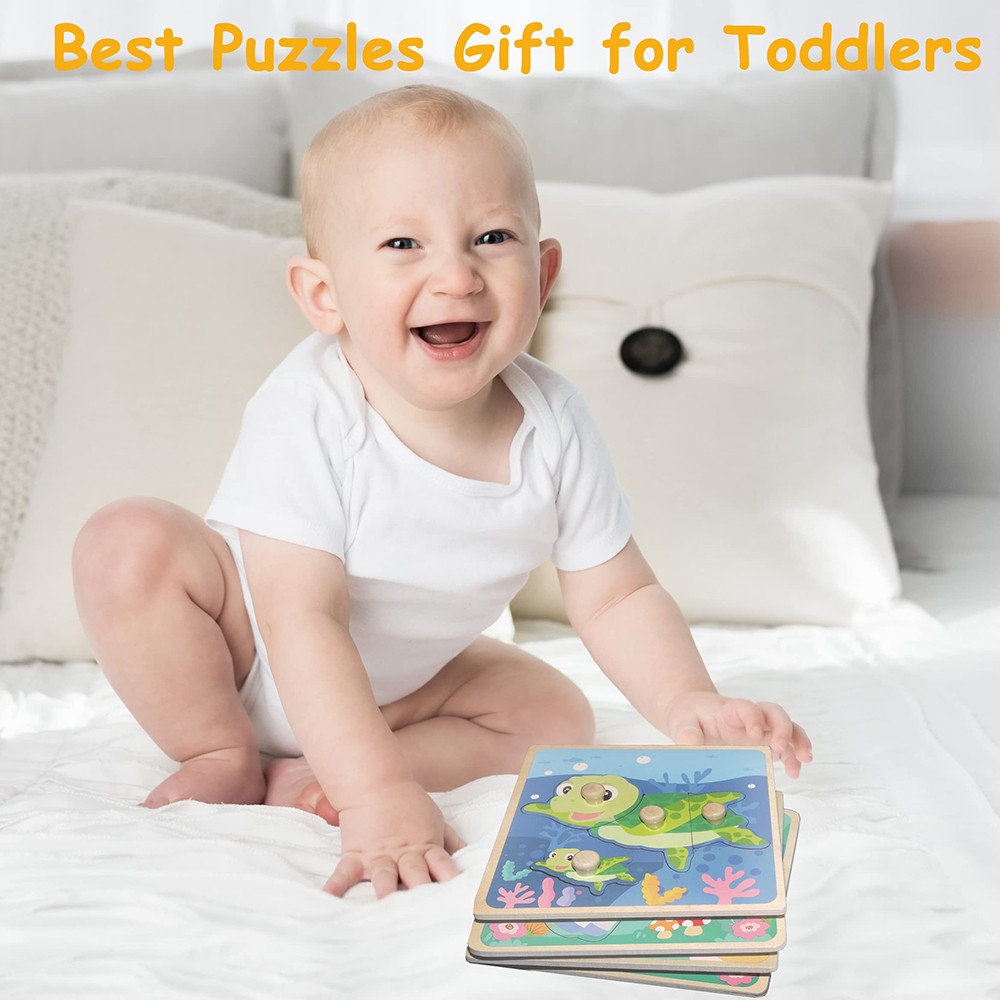 Wooden Puzzles for Toddlers 1-3 Toys Gifts for 1 2 3 Year Old Boys Girls, 4 Pack