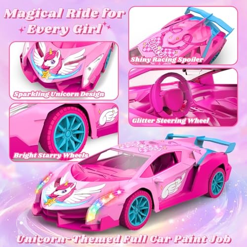 Unicorn RC Car for Girls, Rainbow Glow & Drift Wing Remote Control Car,2.4GHz