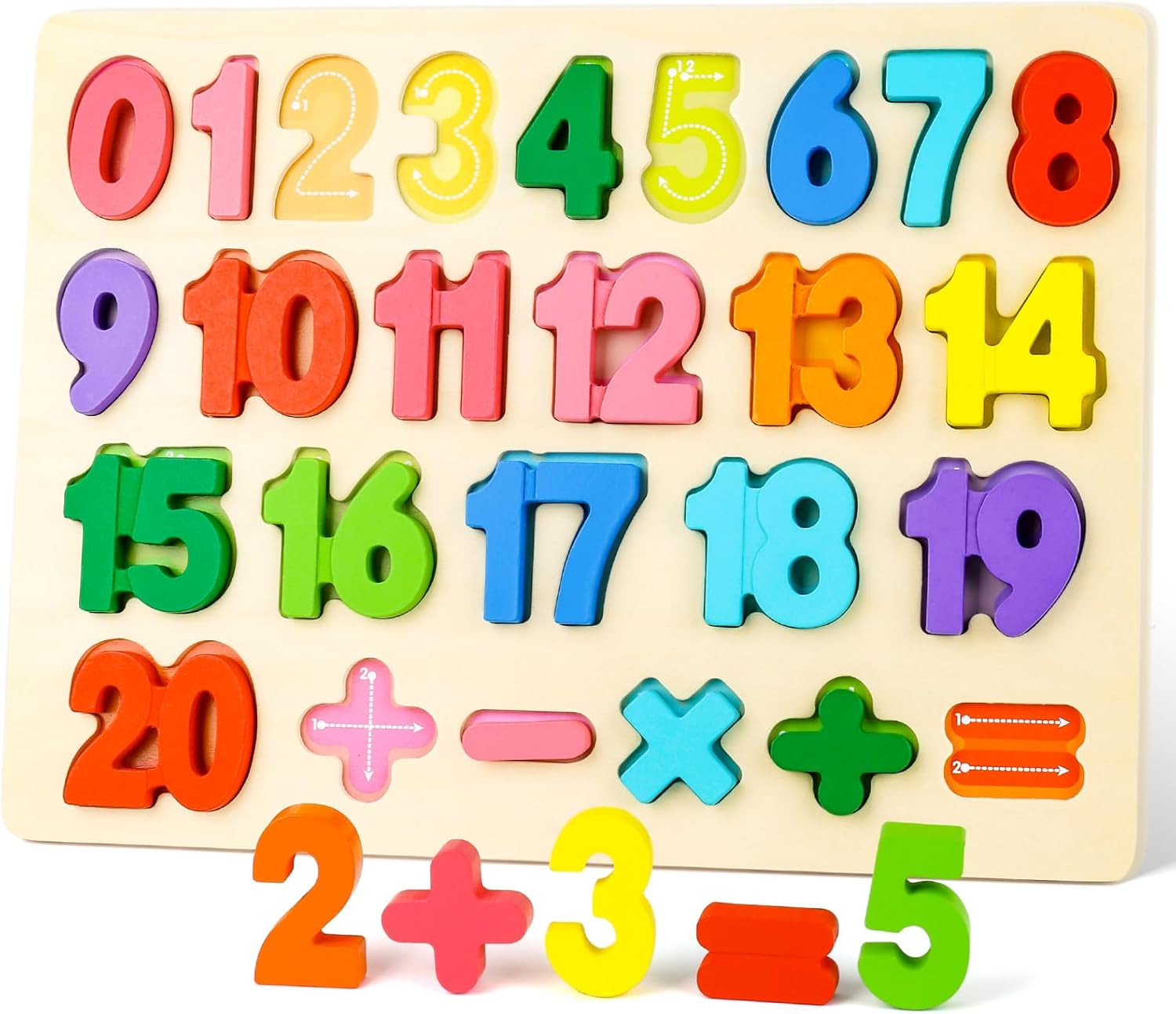 Wooden Puzzles for Kids, Number Blocks, Montessori Preschool Educational