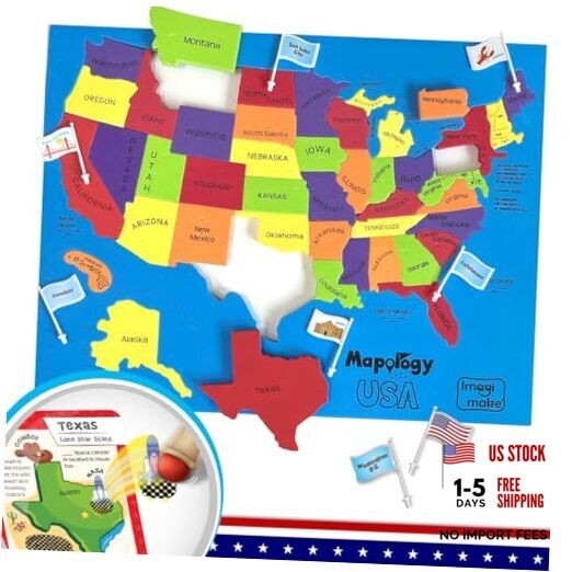 Mapology United States Flash Card Puzzle with Flags, Country- Capitals |