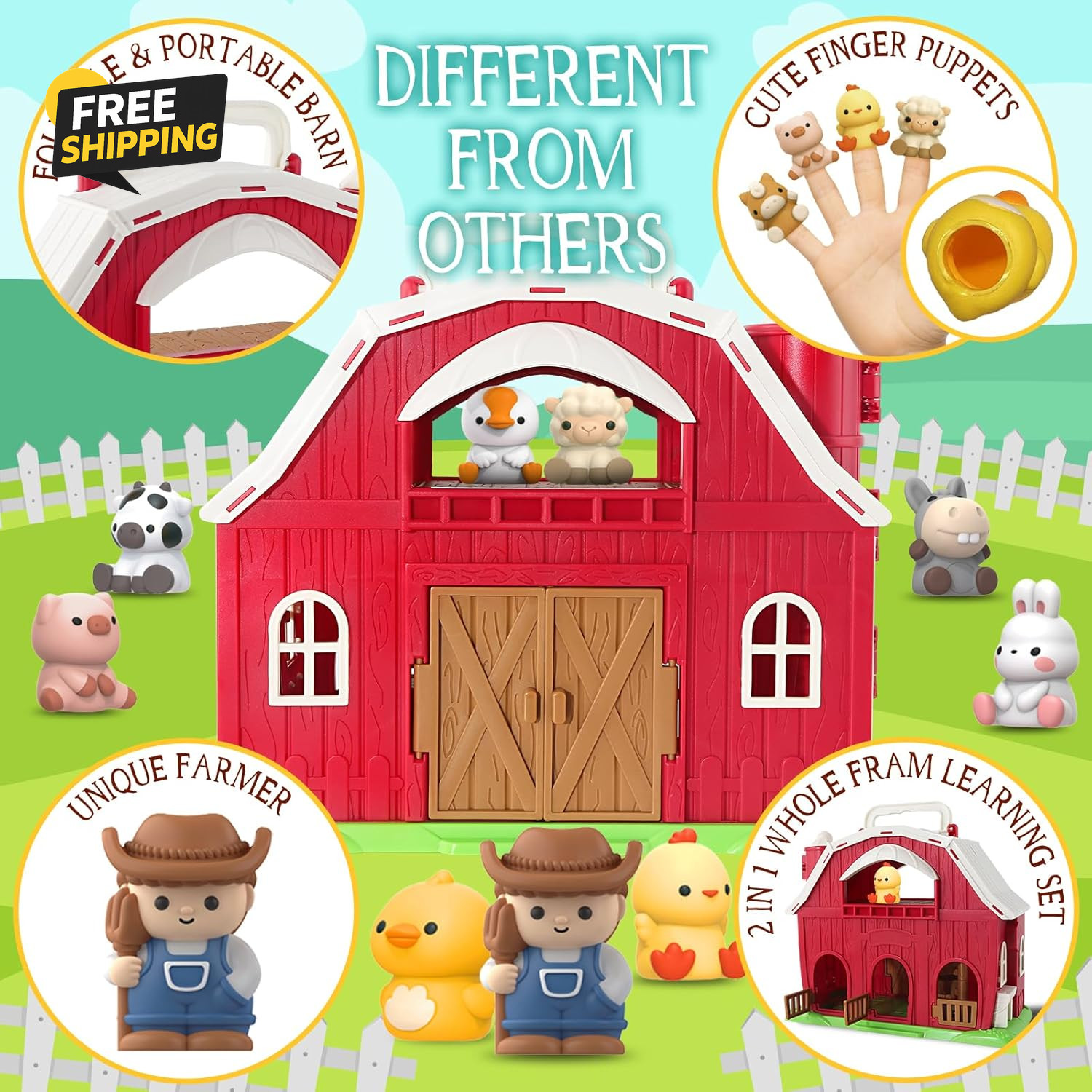 Toys for 1 2 3 Years Old Boys and Girls, Big Barn Toy with Farm Animal