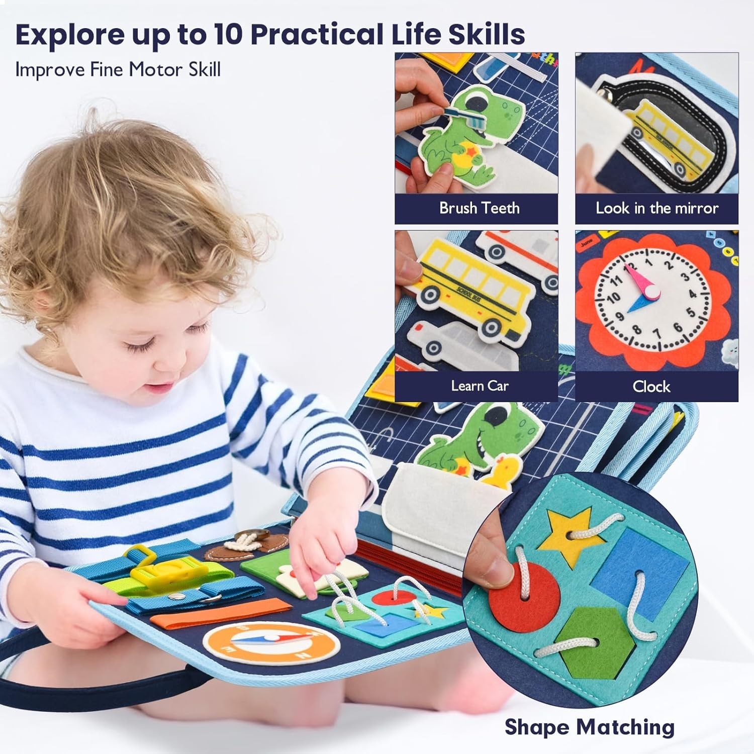Interactive Dinosaur Busy Book – Fine Motor Skills for Toddlers 1-3 Old