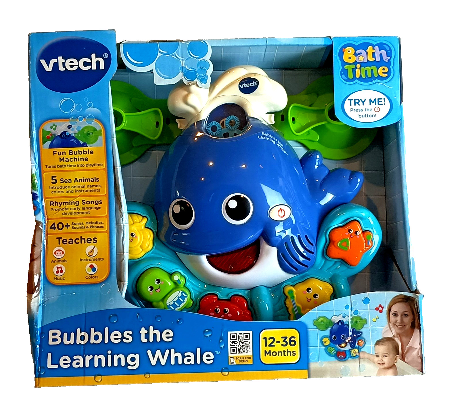 Vtech Bubbles The Learning Whale Bath Time 12-36 Months New NOS MIB 2013 Read!