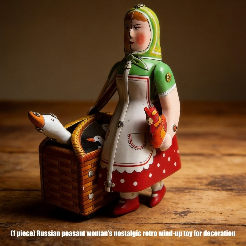 Antique Inspired Wind Up Toy Russian Lady Tinplate Figure Great For Home Decors