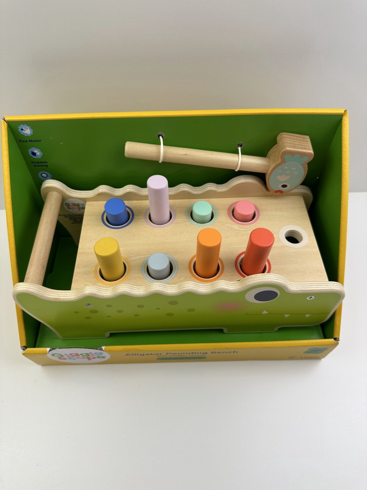 Gigglescape Alligator Pounding Bench Push & Pull w/ Wooden Hammer Toy 18+ Months