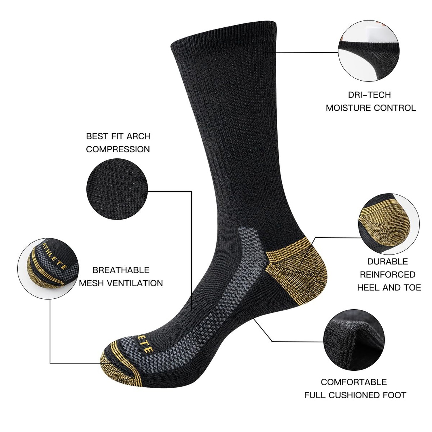 JOYNÉE Mens Athletic Crew Socks 5/10 Pairs Lightweight Cushioned Breathable