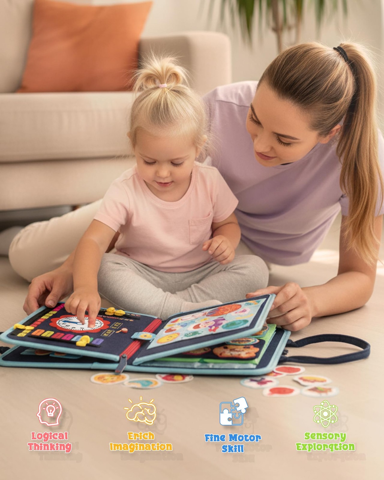 Montessori Busy Book for Toddlers, 8-Page Sensory Activity Book for Fine Moto…