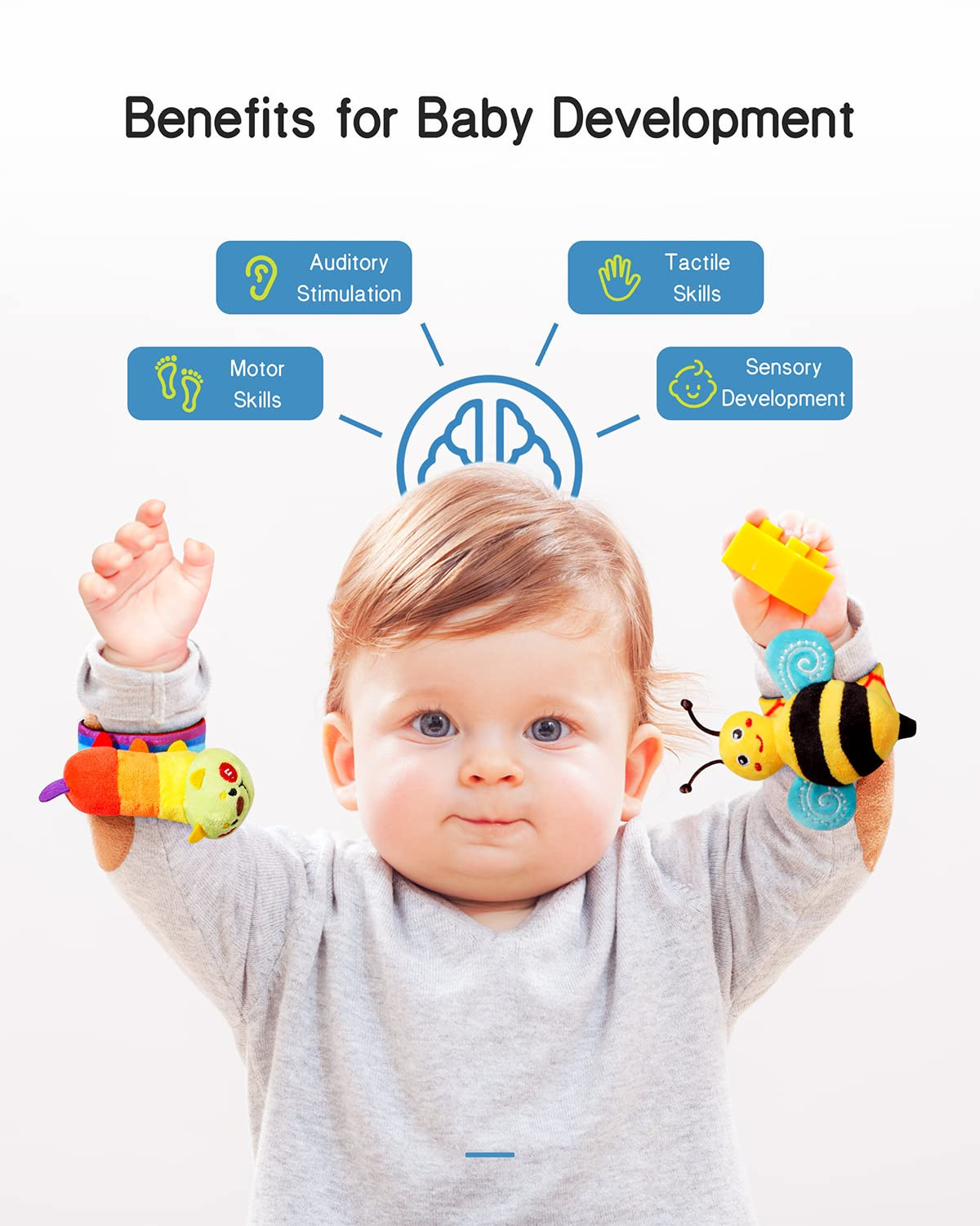 Baby Wrist Rattle Socks and Foot Finder Set, Perfect Baby Toys for 0-12 Months N