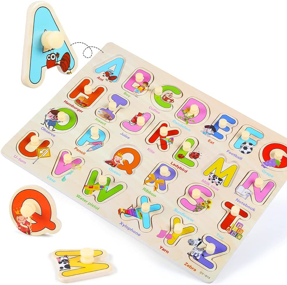 GRINNNIE Wooden Peg Puzzle for Toddlers 3 4 5 Years Old, 4 PCS Montessori Educat
