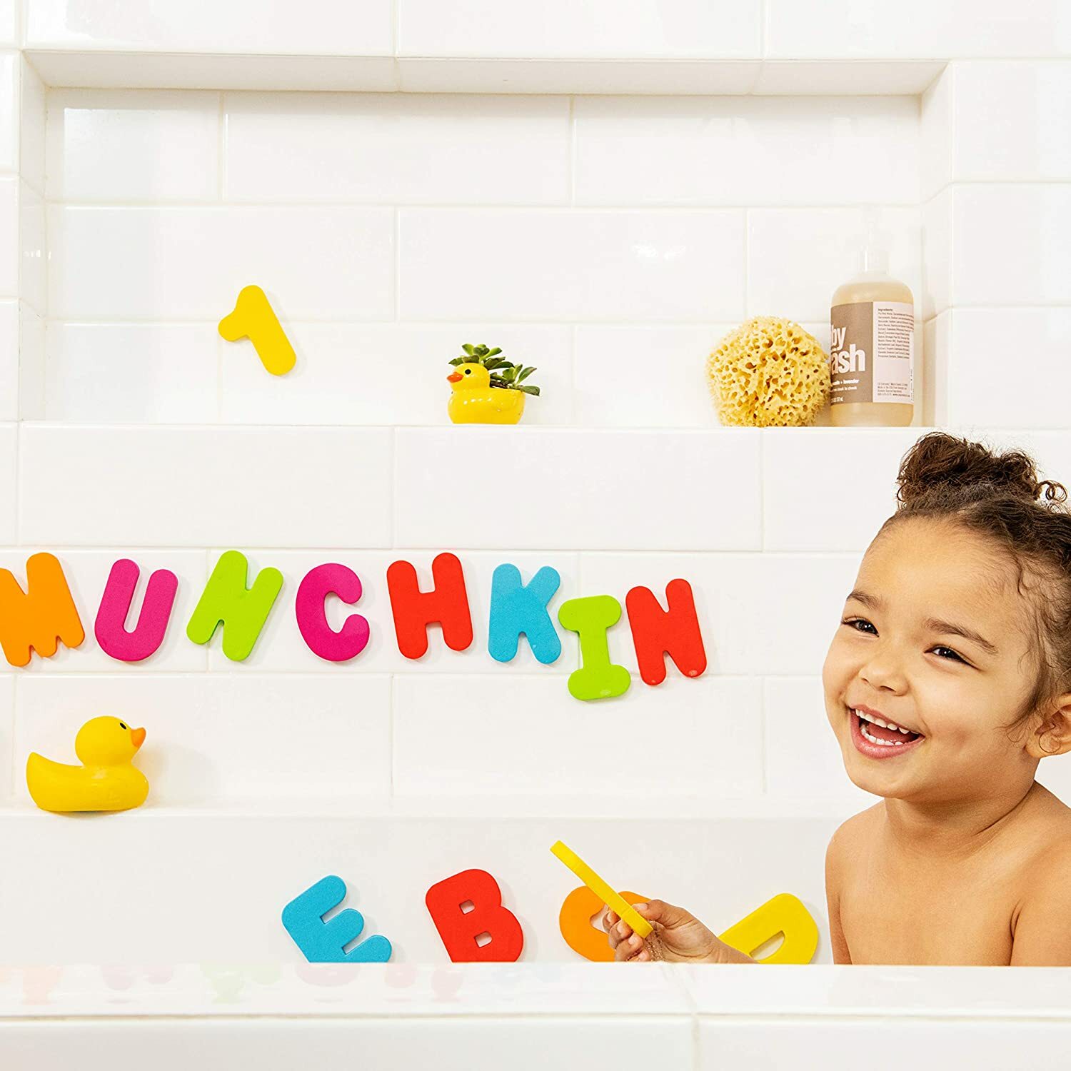 MUNCHKIN 36 BATH FLOATING LETTERS & NUMBERS, 3.15 IN TALL, STICKS TO WALL