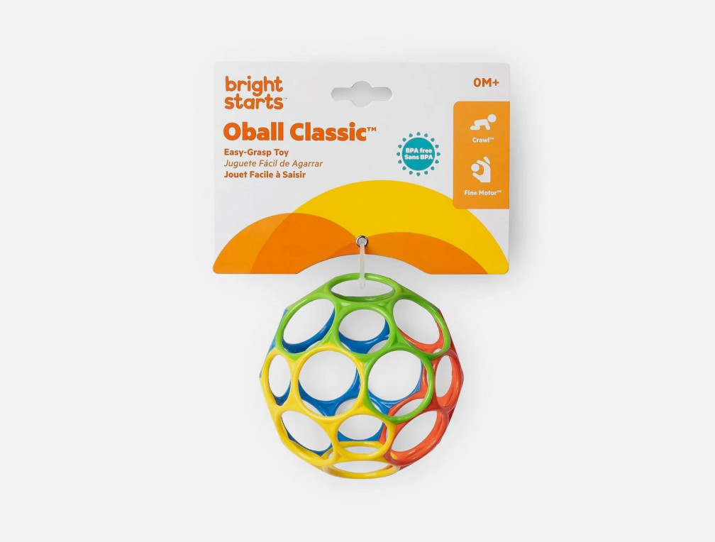 Bright Starts Oball Easy Grasp Classic Ball 1 Count (Pack of 1), Red/Yellow ball