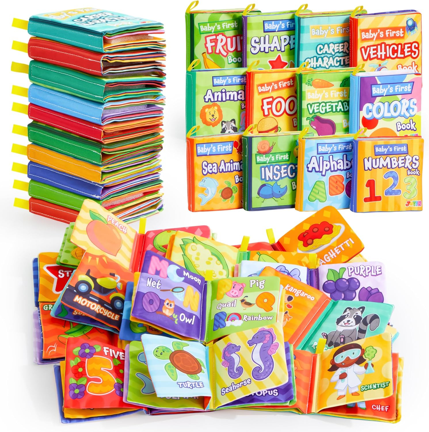 12Pcs Bath Books, Nontoxic Fabric Soft Crinkly Cloth Books, Waterproof, Bathtub