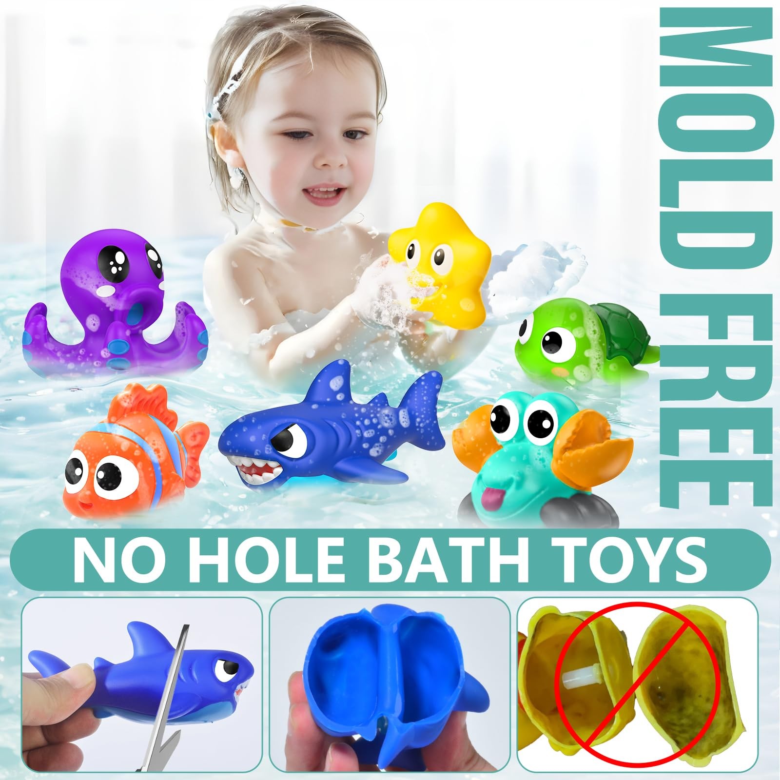 GZHFMUS No Hole Mold Free Baby Bath Toys for Kids Ages Medium, Colorful