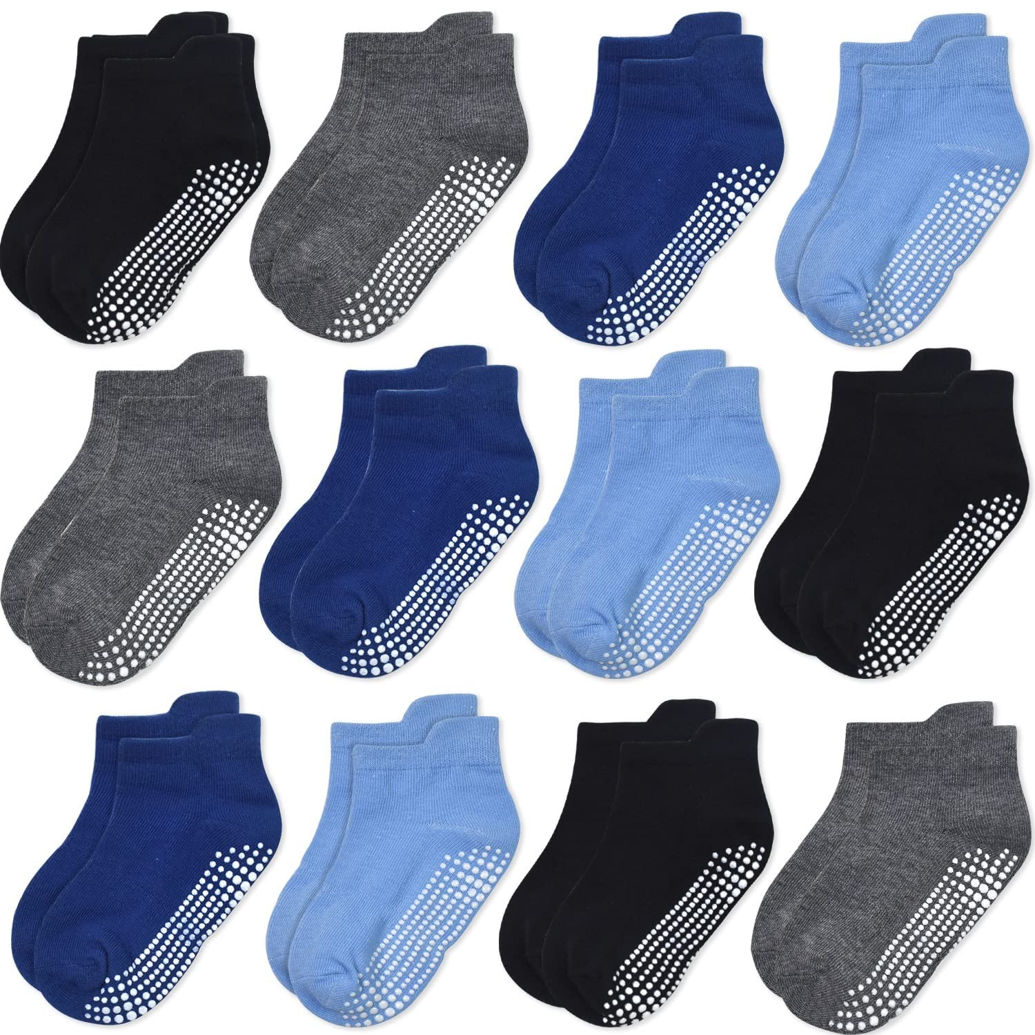 Non Slip Toddler Baby Socks 12 Pairs Anti Skid Ankle Socks for Girls Boys Gri…