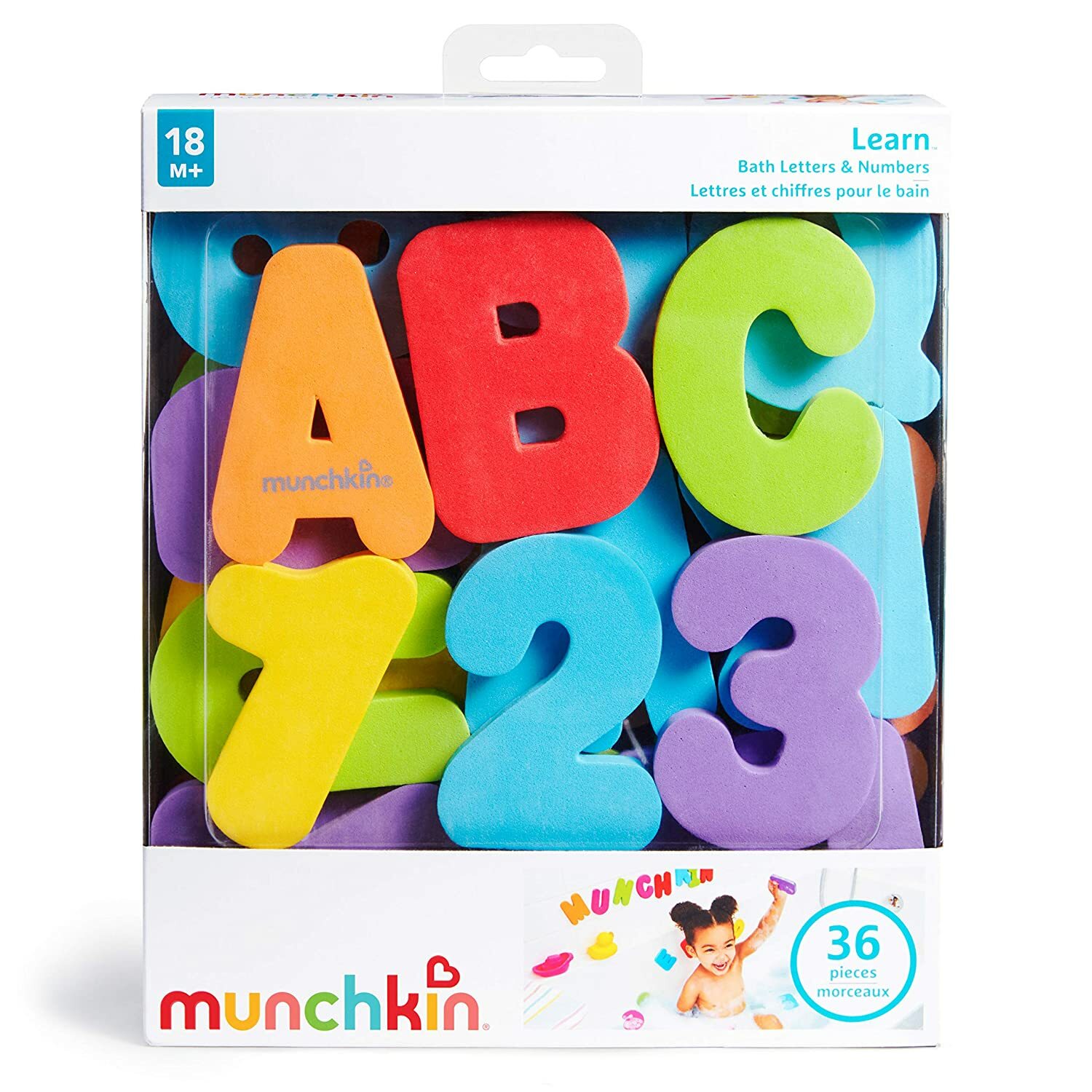 MUNCHKIN 36 BATH FLOATING LETTERS & NUMBERS, 3.15 IN TALL, STICKS TO WALL