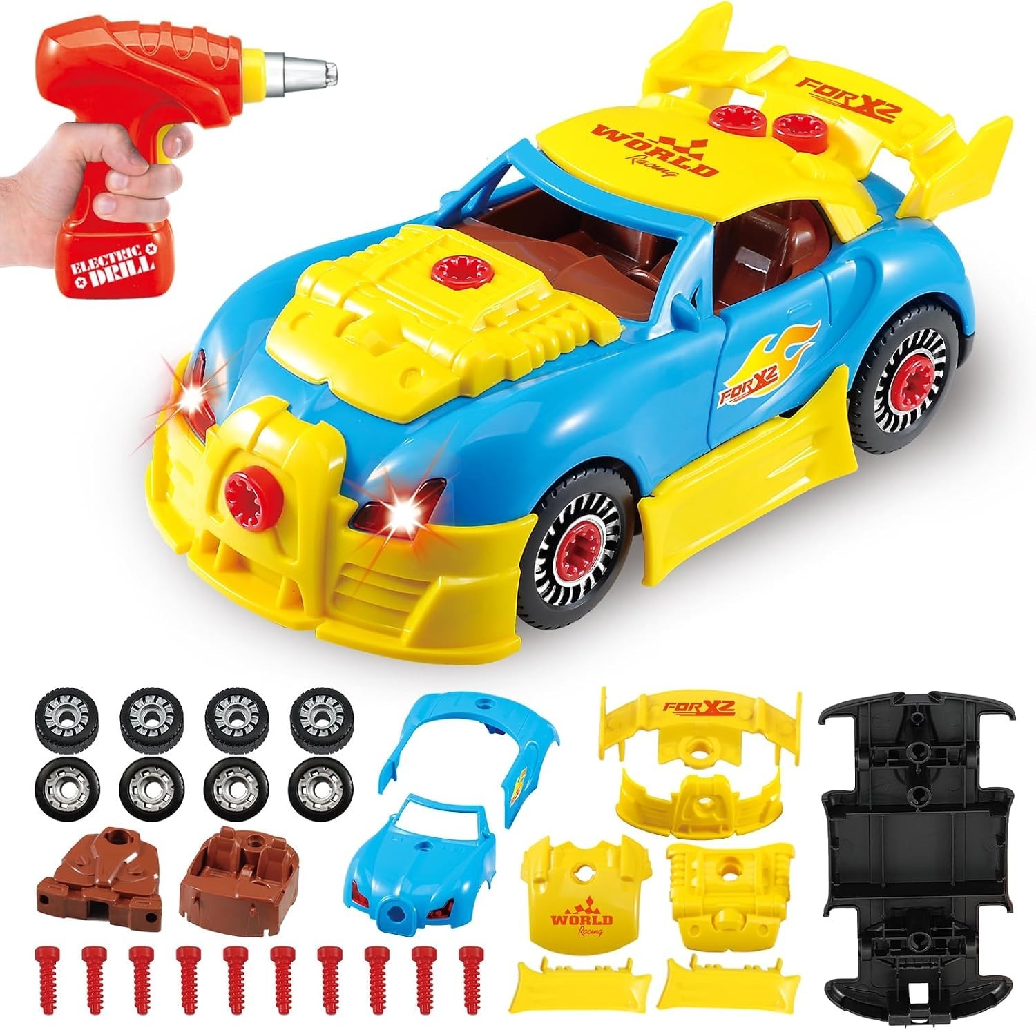 Build Your Own Car Construction Toy Set with Electric Drill and Realistic Sounds