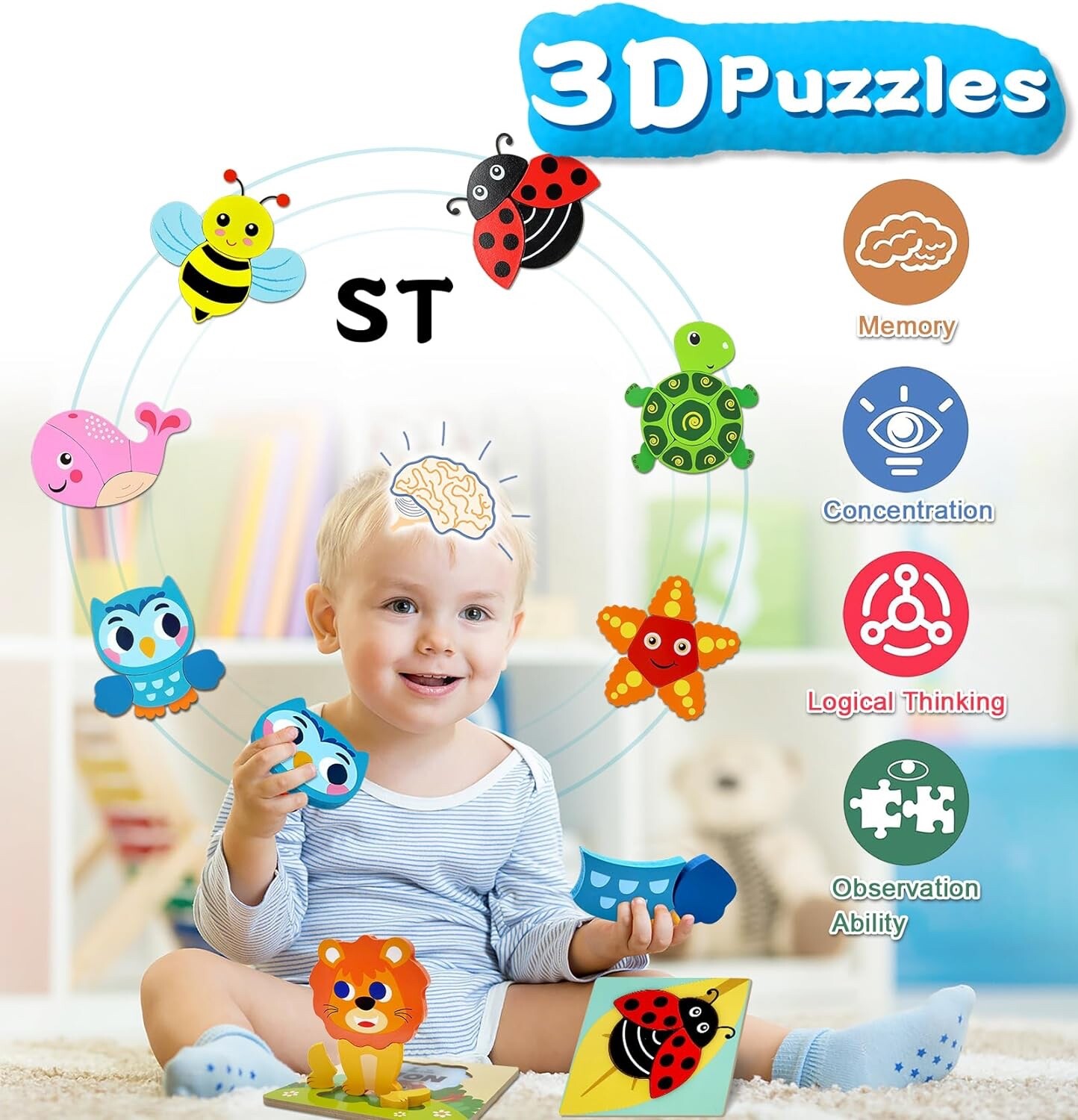 Toddler Puzzles, 8 Piece Wooden Puzzles for Toddlers 1-3, Puzzle 2 Year Old, …