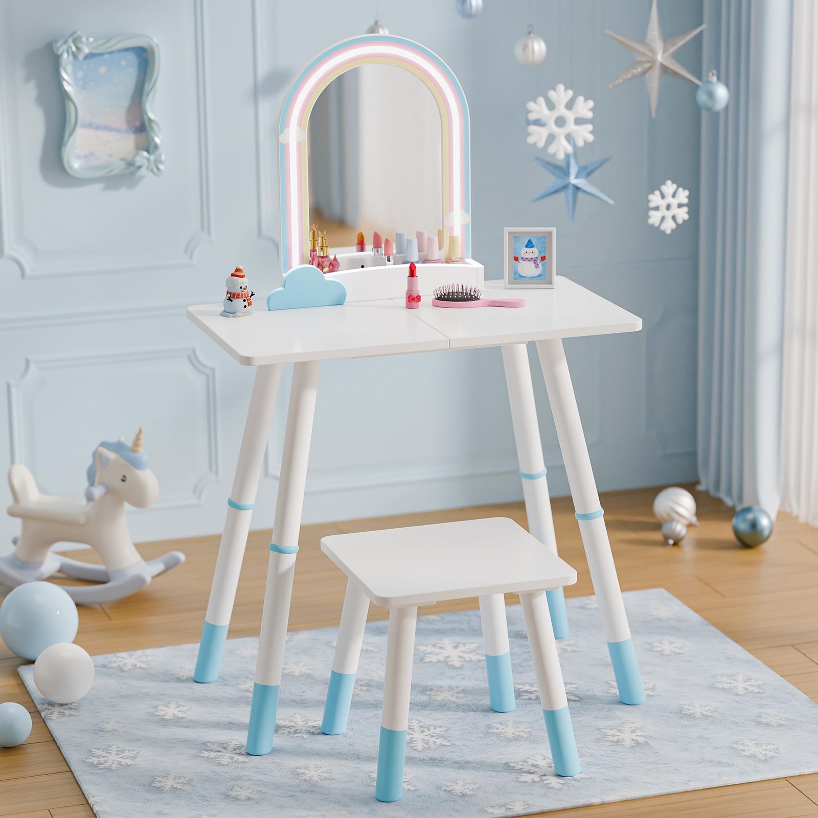 TOLEAD Kids Vanity Table and Chair Set, Kids Vanity with Lights, Princess Mak…
