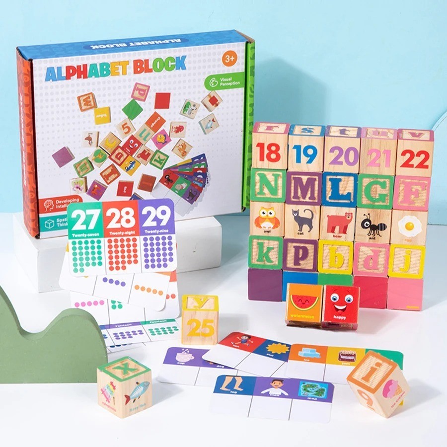 26 colorful letter blocks ABC Wooden block Cart Preschool Learning