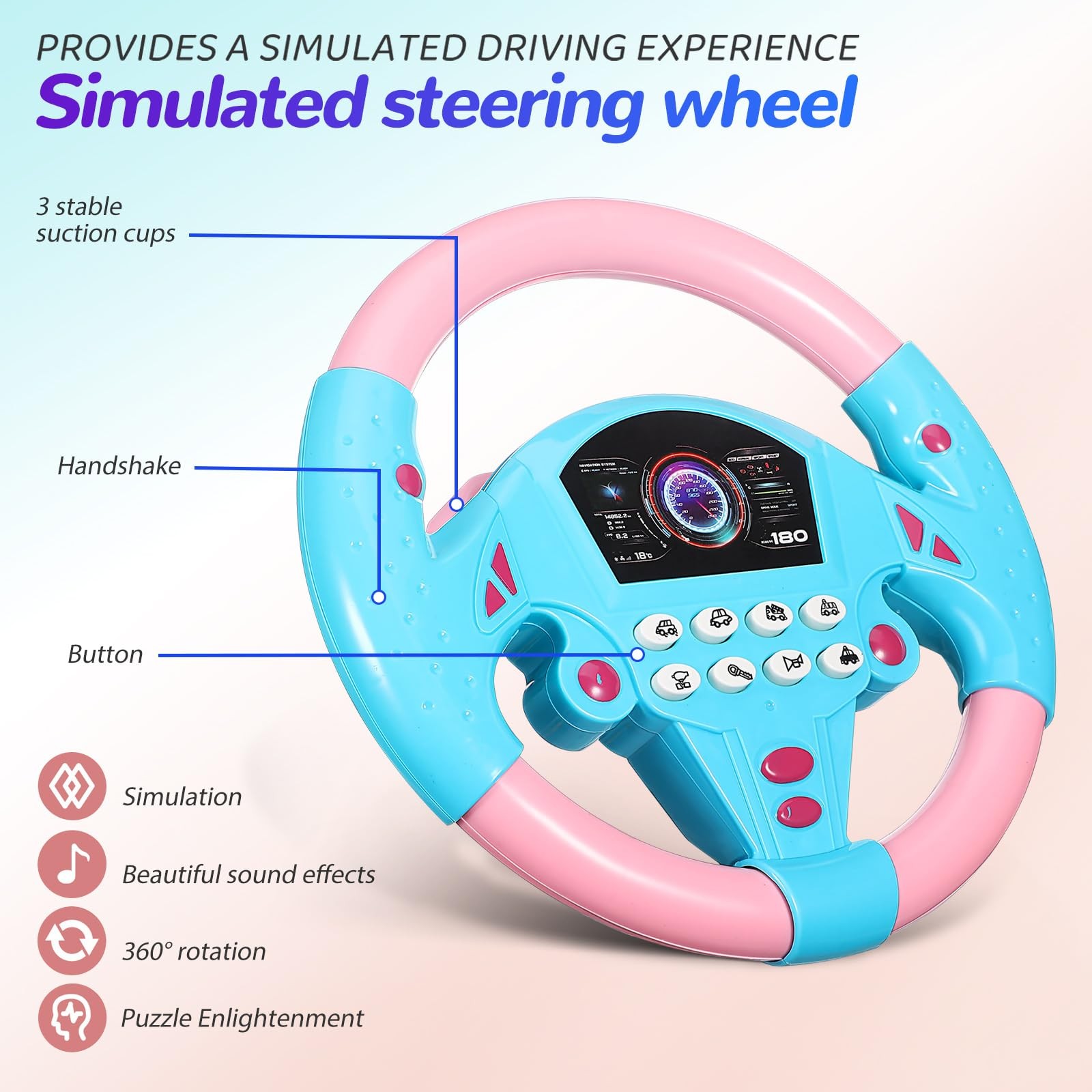 Kids Steering Wheel Toy – 2PCS Simulated Driving Racing Car Game Toy, Driving.