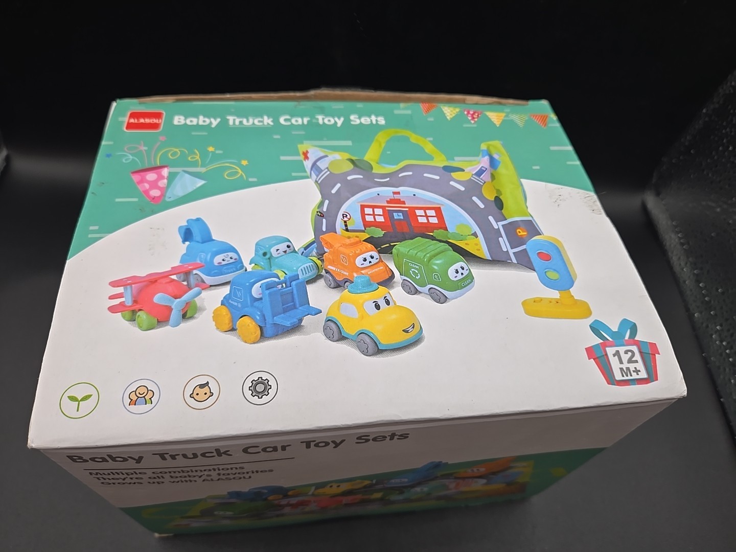 8 Pc. Baby Toy Car and Truck Set with Carry bag. ALASOU 12M+ Toddler NEW