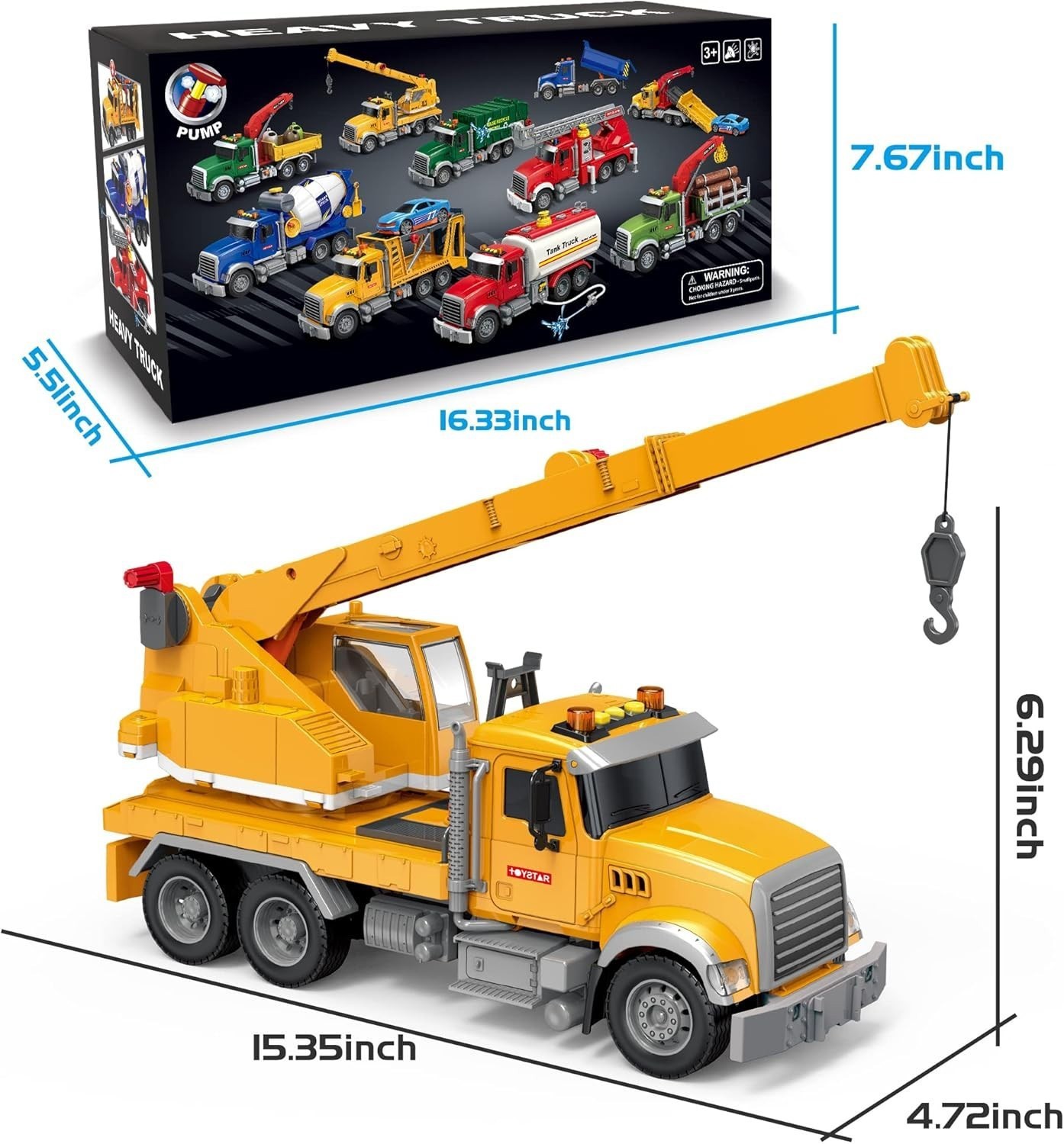 Kids Toys for 3 4 5 6 7 8 Years Old Boys Crane Truck Toy Friction Truck Vehicle