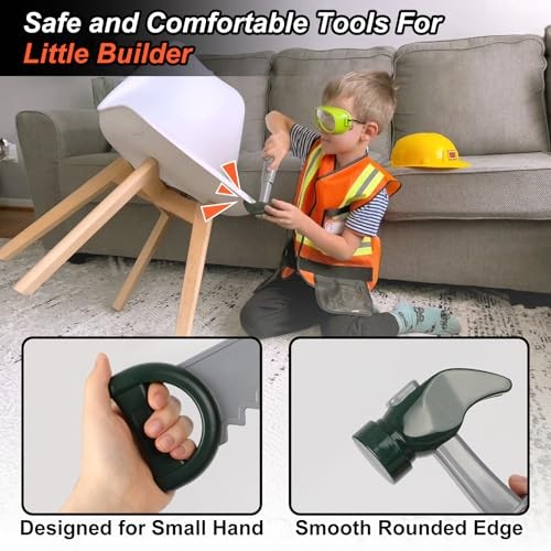 Kids Tool Set for Boys Girls 3-5 Years, Construction Worker Costume with Hat,
