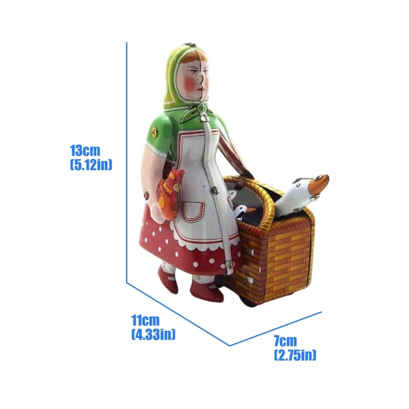 Antique Inspired Wind Up Toy Russian Lady Tinplate Figure Great For Home Decors