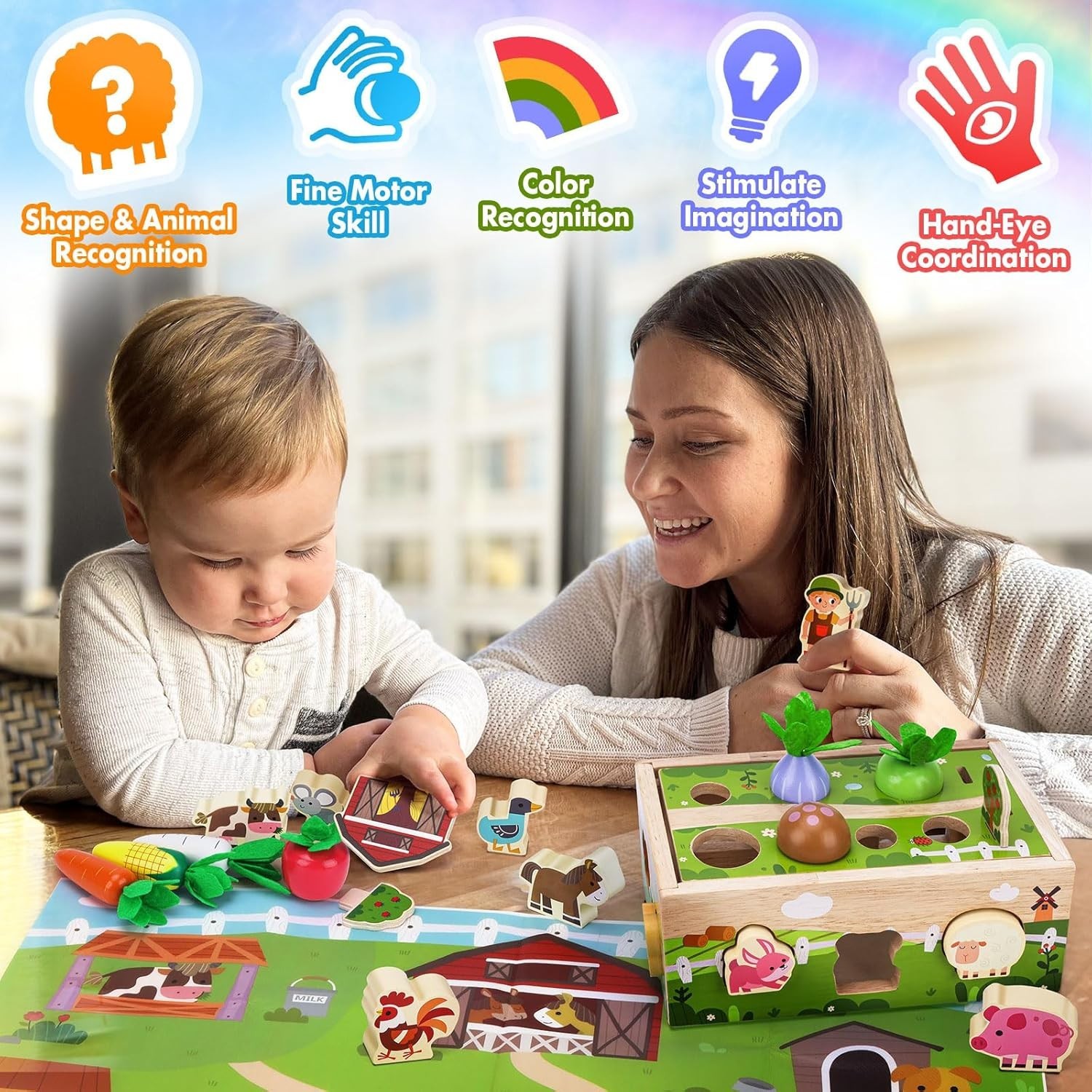 Montessori Wooden Sensory Toddler Toys: Toy for 1 Year Old Boys Girls Birthday