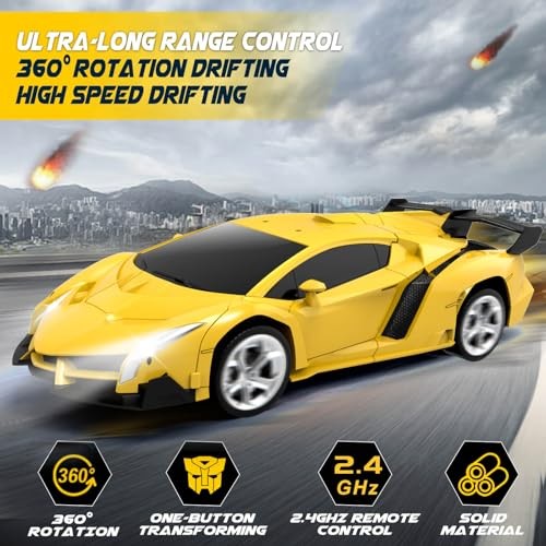 Remote Control Car – Transform Robot RC Cars, Toys for Ages 5-7, Kids Yellow