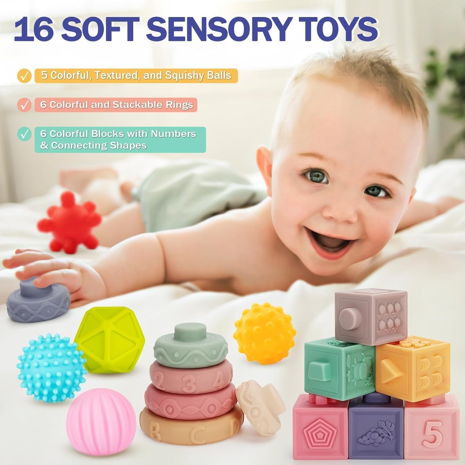 Baby Toys 6 to 12 Months, 5 In 1 Montessori Toys for 1 Year Old, Incl Travel Pul