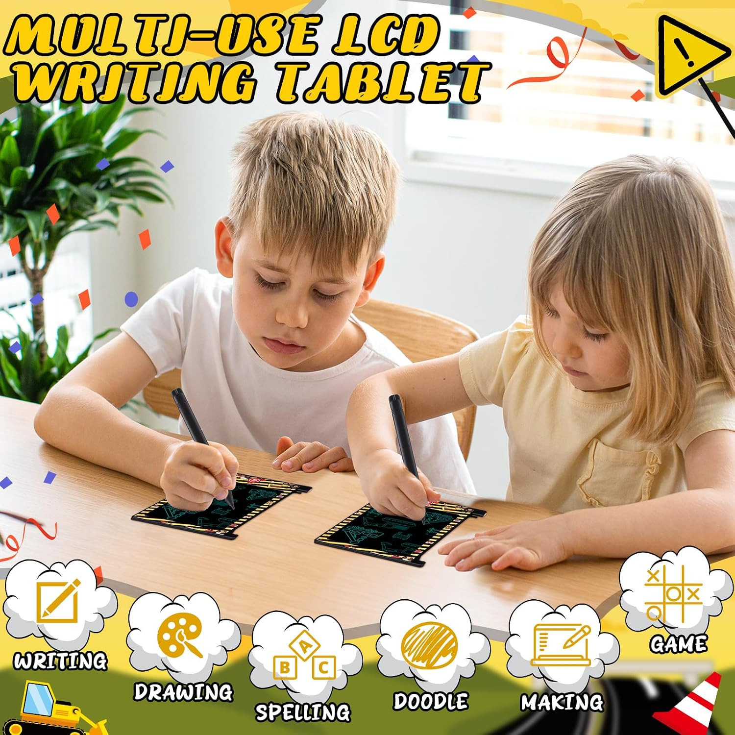 12 Pack Construction Party Favors Mini LCD Writing Tablet for Kids 4.6 Inch Dood