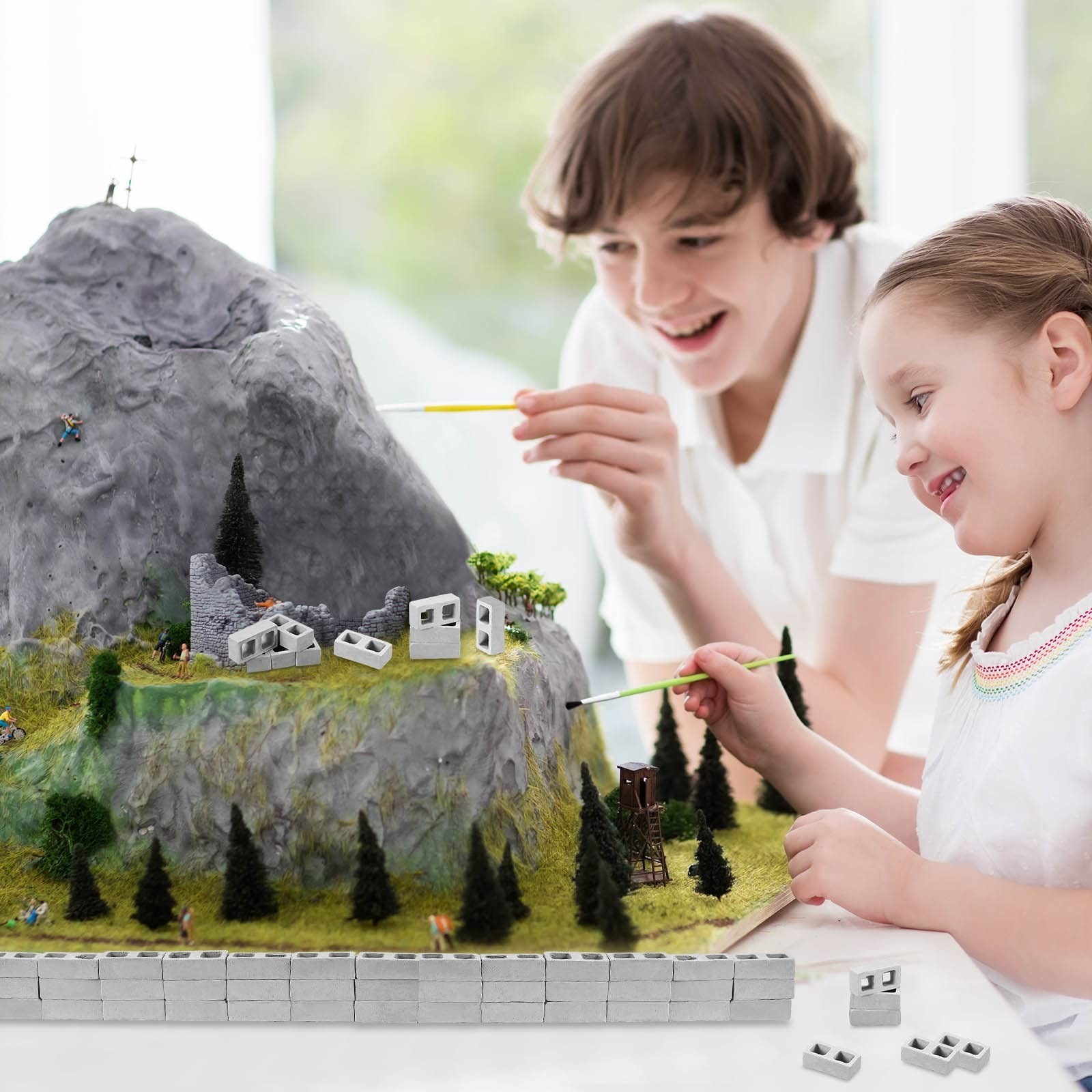 Deekin 100 Pcs Mini Cinder Blocks 1/12 Scale Mini Bricks Miniature Building B…