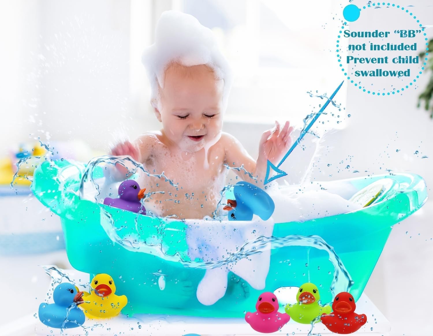 25-Count Classic Rubber Duck Toy Duckies for Kids, Six Solid Colors, Bath Bir…