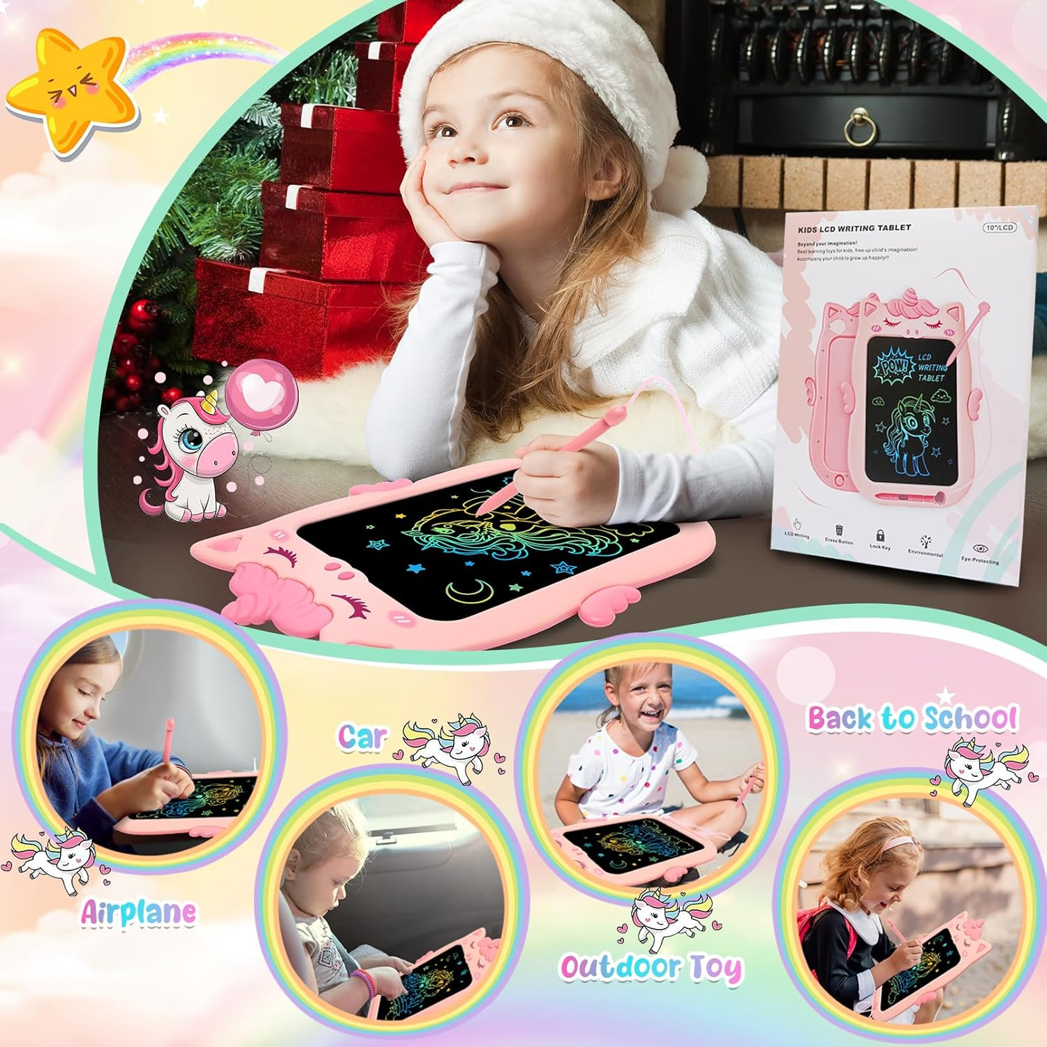 10 Inch Kids Drawing Writing Tablet Doodle Board Toddler Girls Toy Age 1-6