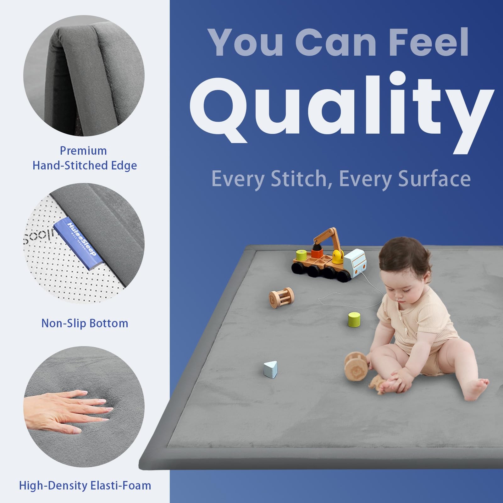 Huloo Sleep Ultra Soft Baby Play Mat for Floor,1.3″ 50″×50″×1.3″, Dark Grey