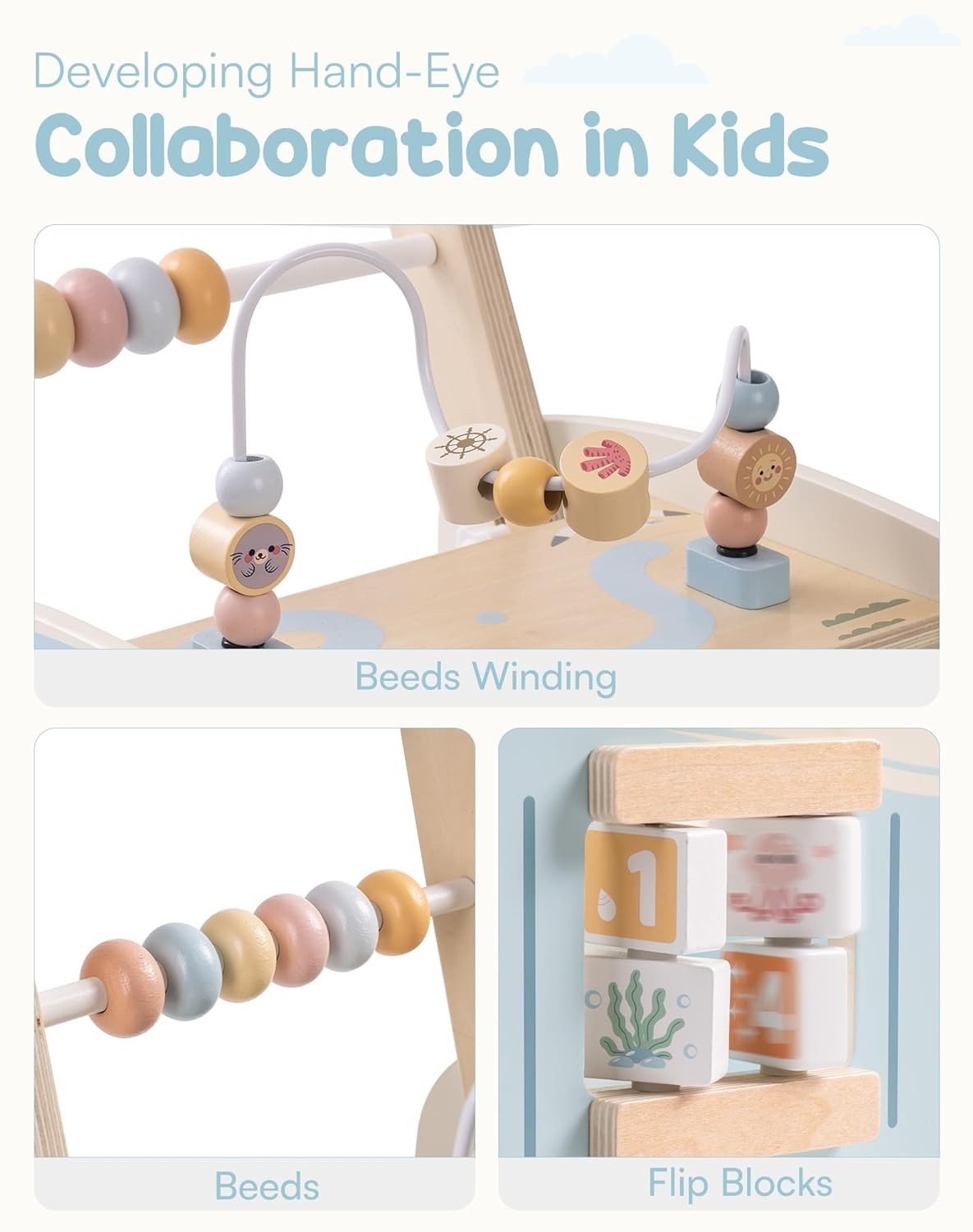 Robud Baby Push Walker Wooden Furniture Multi-Functional Toy Vacaction Bus