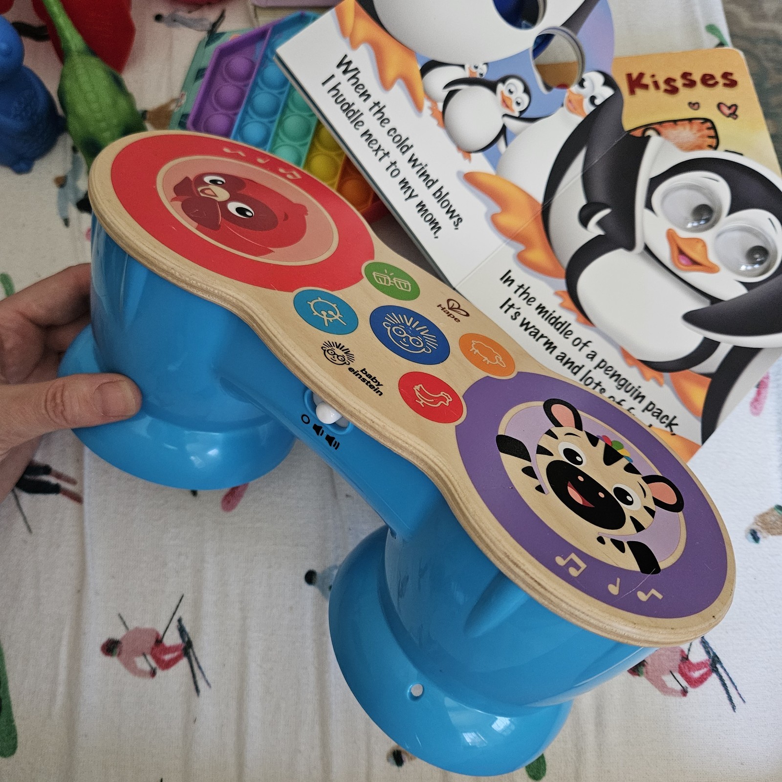 BABY EINSTEIN UPBEAT TUNES MAGIC TOUCH WOODEN DRUM​ MUSICAL TOY AGES 6-36 MONTHS