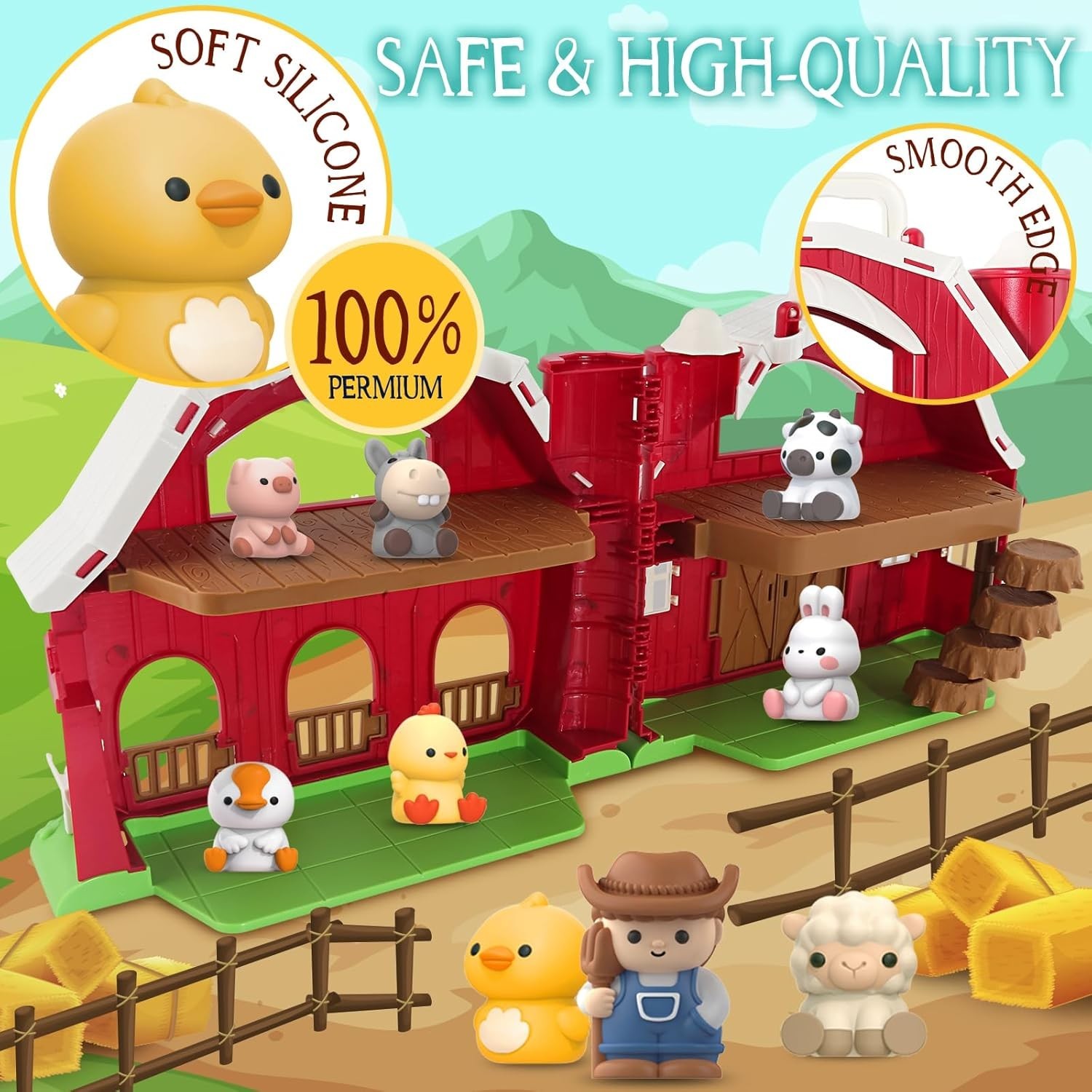 Toys for 1 2 3 Years Old Boys and Girls, Big Barn Toy with Farm Animal