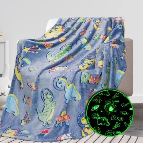 Glow in The Throw Size 50″ x 60″ (130 x 150 cm) Fluorescent Dinosaur Space