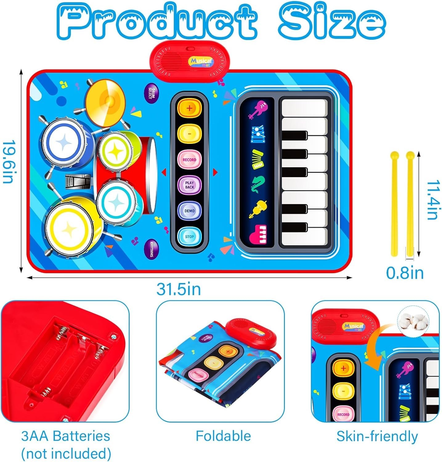 Baby Toys for 1 Year Old: Baby Musical Mat Toddler Toys Age 1-2 – 2 in 1 Piano..