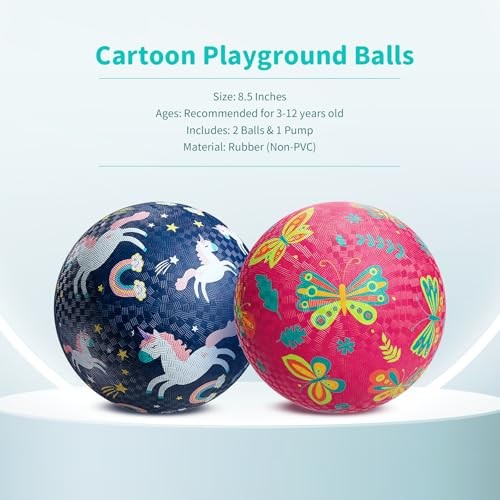 Pack of 2 Cartoon Playground Balls, Balls for Toddler 3 8.5″ blue+pink-2 pack