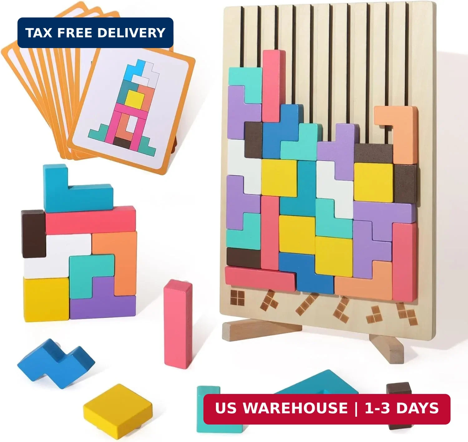 Wooden Colored 3D Russian Block Puzzle Jigsaw Stacking Montessori Toys Education