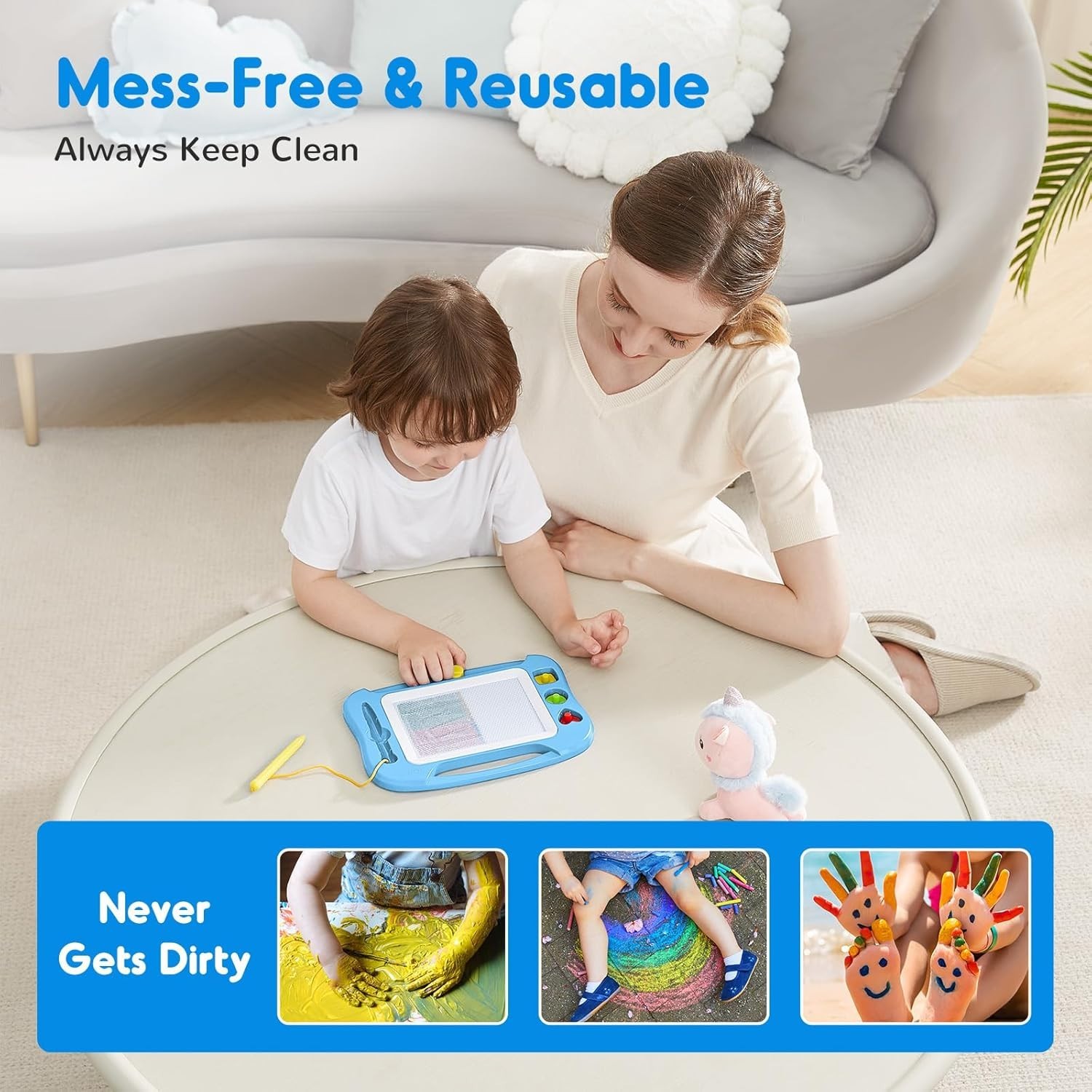 Magnetic Drawing Board Kids Erasable Doodle Pad Colors Stamps Travel Toy Lear…