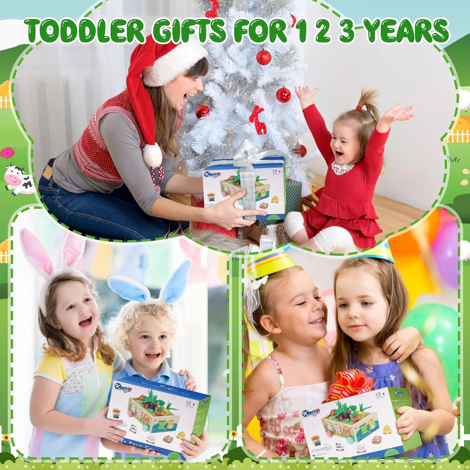 Toddler Montessori Wooden Farm Toys | Babies 12-18 Months Toy with Game Map for