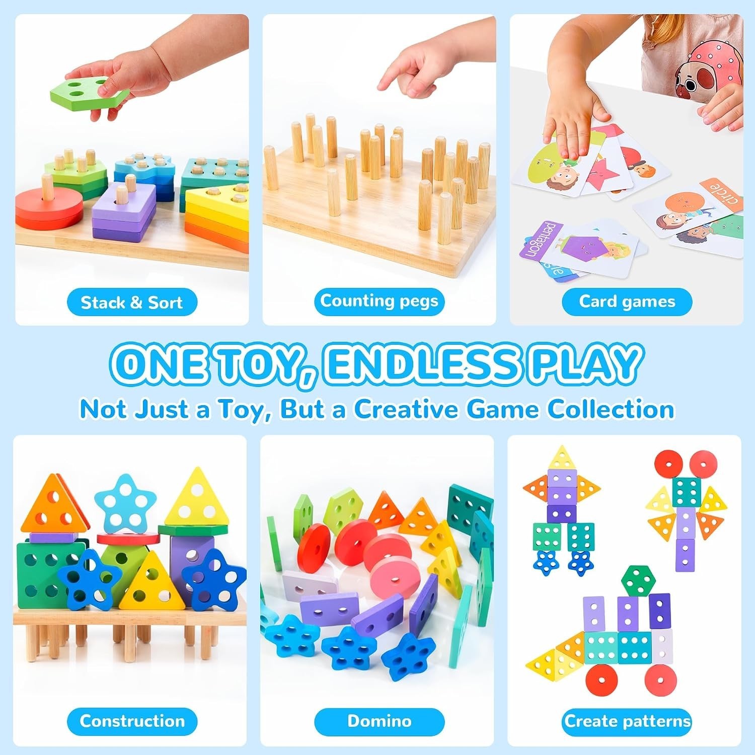 24-Piece Rainbow Stacking Toys with Shapes & Word Cards for Toddlers 12+