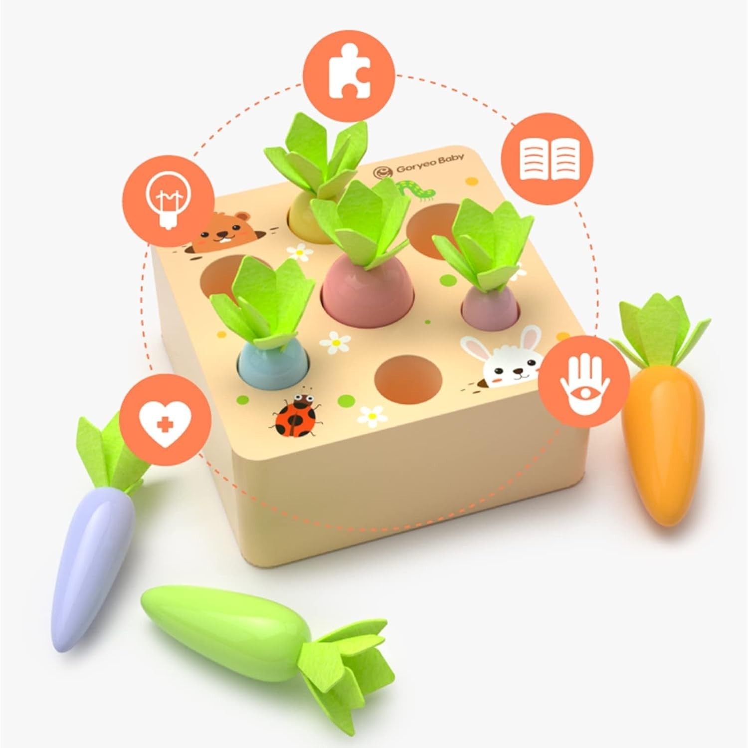 Montessori Toys for 2 3 Old Toddlers, Macron Carrot Harvest Game Wooden Toys…