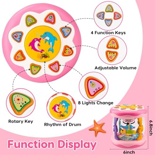 Baby Girl Toys 0-6 Months Ocean Projector Rotating Musical Light Up Tummy Pink