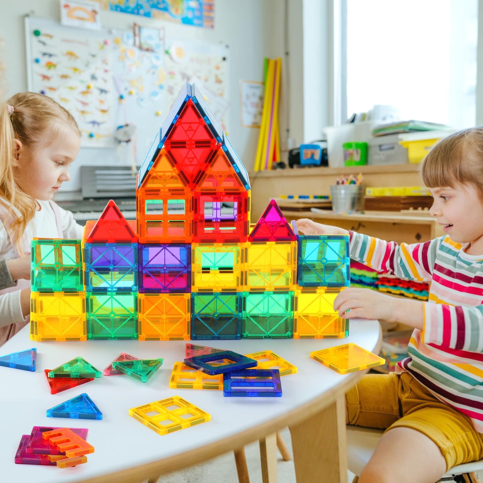Magnetic Tiles, 126 PCS + Storage Case, STEM Building Blocks Magnet Toys for …